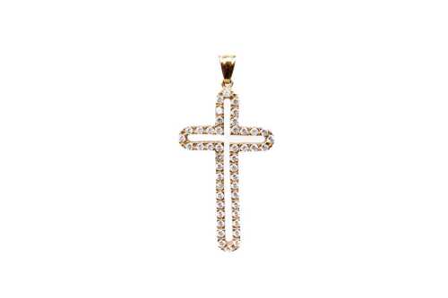 A cubic zirconia cross in 9 carat yellow gold