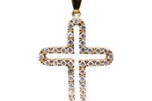 A cubic zirconia cross in 9 carat yellow gold - 2