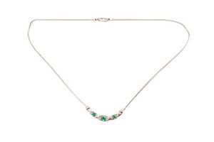 A synthetic emerald and diamond necklace in 9 carat yellow gold - 3