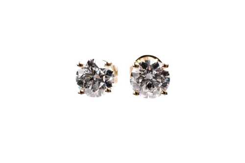 A pair of Lab grown diamond studs in 14 carat yellow gold