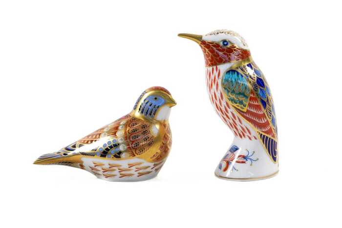Two Royal Crown Derby porcelain bird figures in original boxes