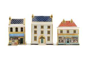 Three Royal Crown Derby porcelain miniature house figures in original boxes