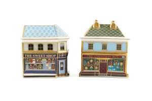 Two Royal Crown Derby porcelain miniature house figures in original boxes
