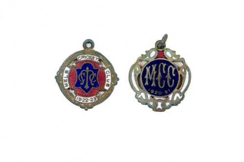 Two vintage 1920-21 and 1922-23 Melbourne Cricket Club membership badges