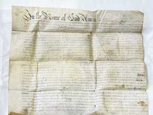 Antique will of Thomas Langford handwritten on vellum, 1733 - 4