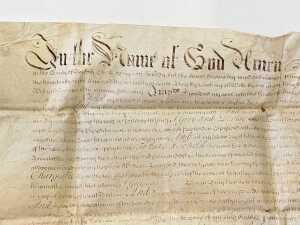 Antique will of Thomas Langford handwritten on vellum, 1733 - 5