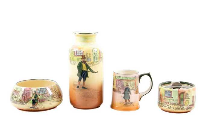 Four Royal Doulton Dickens Ware porcelain pieces