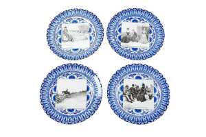 Four Royal Doulton 'Gibson Girl' cartoon porcelain cabinet plates, c.1901-1902