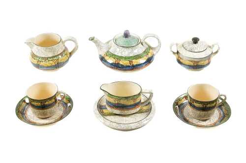 Royal Doulton 'Deadwood Crackle' Series Ware porcelain tea setting for two