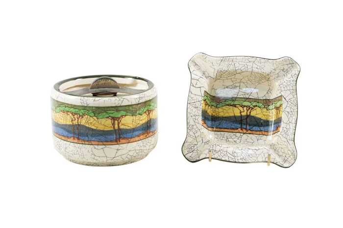 Royal Doulton 'Deadwood Crackle' Series Ware porcelain tobacco jar and ashtray