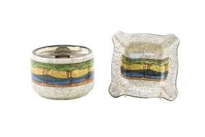 Royal Doulton 'Deadwood Crackle' Series Ware porcelain tobacco jar and ashtray