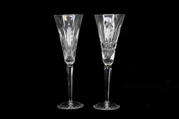 Pair of Waterford 12 Days of Christmas Collection crystal champagne flutes