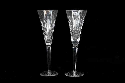 Pair of Waterford 12 Days of Christmas Collection crystal champagne flutes