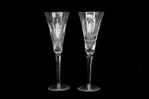 Pair of Waterford 12 Days of Christmas Collection crystal champagne flutes