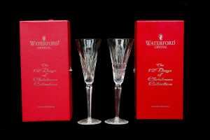 Pair of Waterford 12 Days of Christmas Collection crystal champagne flutes - 4