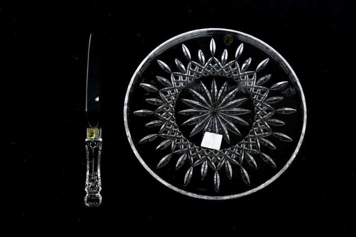 Waterford Crystal 'Lismore' cake plate and Bridal knife