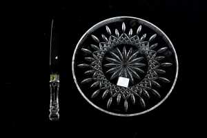 Waterford Crystal 'Lismore' cake plate and Bridal knife