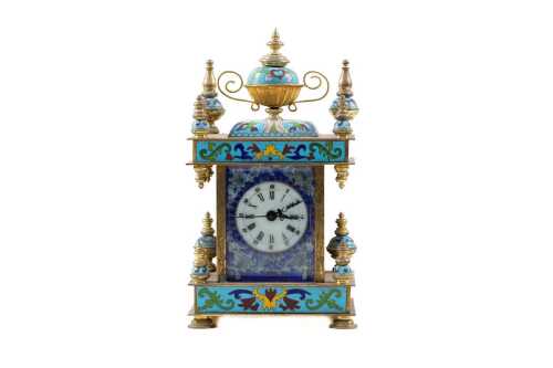Vintage Chinese mantel clock with cloisonne ornamentation