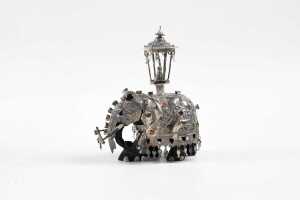 Two Sri Lankan elephant figures with silver overlay supporting shrines - 4
