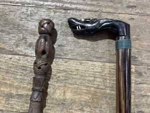Four antique timber walking sticks - 2