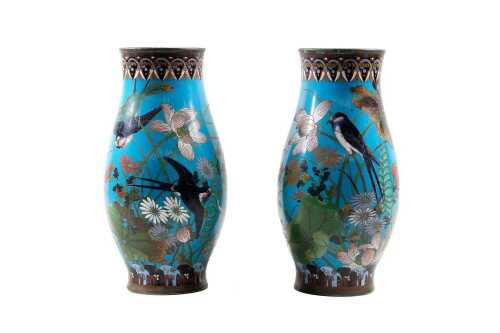 Pair of antique Chinese cloisonne vases