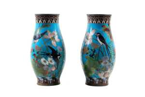 Pair of antique Chinese cloisonne vases