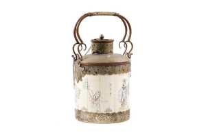 Antique Chinese bone and copper double-handled opium pot