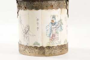 Antique Chinese bone and copper double-handled opium pot - 2
