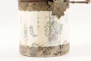 Antique Chinese bone and copper double-handled opium pot - 3