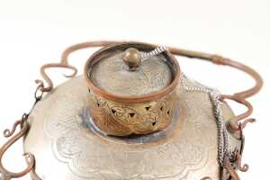 Antique Chinese bone and copper double-handled opium pot - 4