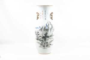 Chinese twin handled porcelain vase, mid 20th century