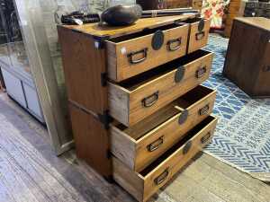 Japanese elm and pine tansu chest of five drawers - 3