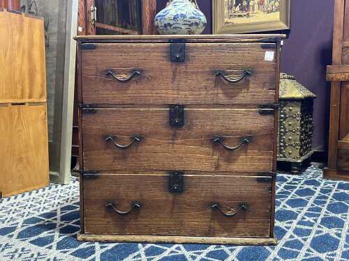 Korean elm and pine chest of three drawers