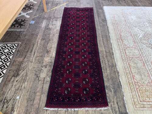 Afghan Turkman hand knotted wool hall runner rug