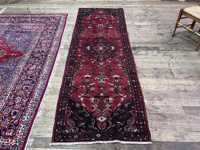 Persian Afshar Hamadan hand knotted wool hall runner rug, 317 x 104cm