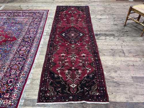 Persian Afshar Hamadan hand knotted wool hall runner rug, 317 x 104cm