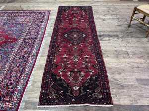 Persian Afshar Hamadan hand knotted wool hall runner rug, 317 x 104cm