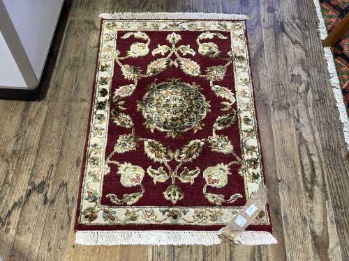Vintage Persian Qum hand-knotted wool, silk and cotton rug