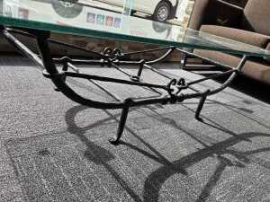 Glass coffee table with wrought iron base - 2