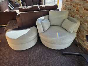 Plush 'Snuggle Petite' swivel lounge chair with ottoman - 2