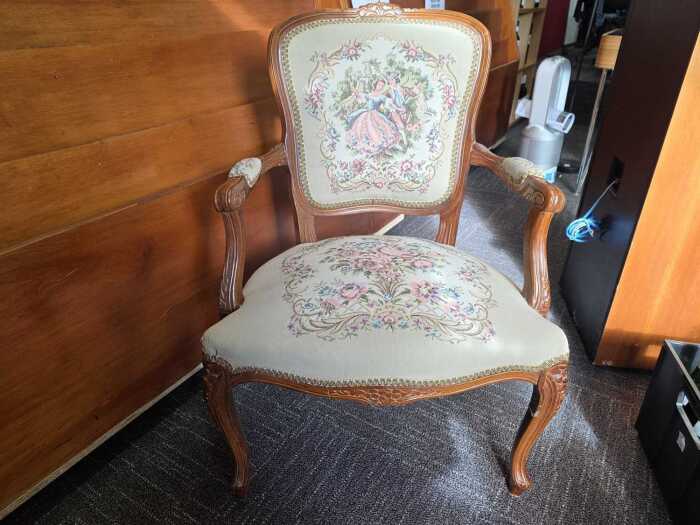 French Provincial-style tapestry armchair