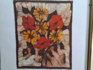 Artist unknown, flowers (2), 1980 and 1982 (2). Two framed batik prints on cotton - 2