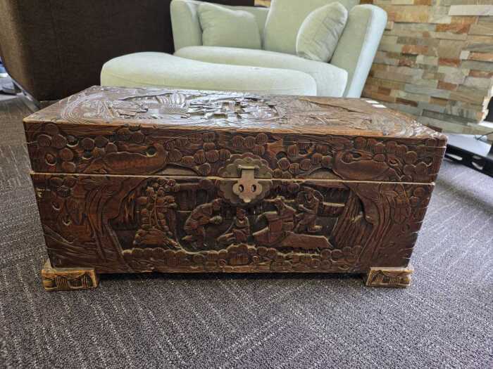 Carved camphor timber chest