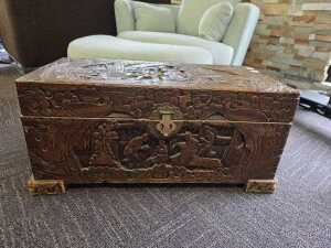Carved camphor timber chest
