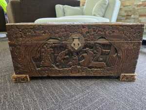 Carved camphor timber chest - 3