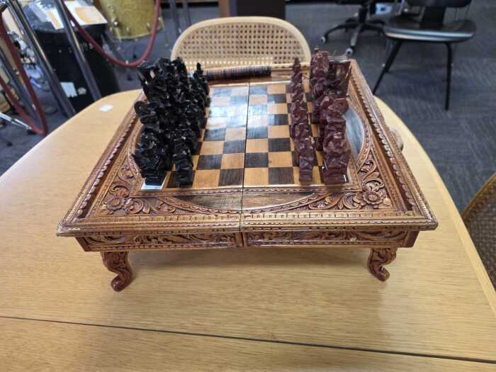 South-East Asian timber chess and backgammon set