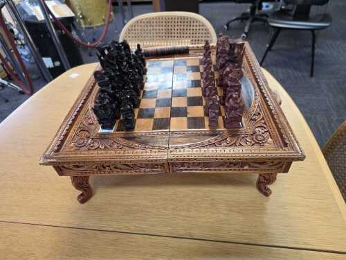 30 · South-East Asian timber chess and backgammon set