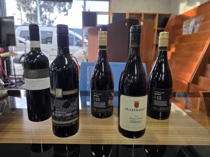 Mixed Australian red wine, five bottles
