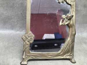 Art Nouveau style brass framed mirror - 2