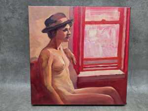 Roz McQuillan, You Can Leave Your Hat On. Oil painting on canvas